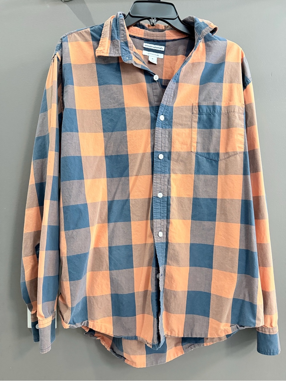Amazon Essentials Orange and Blue Buffalo Plaid Button-Down Shirt